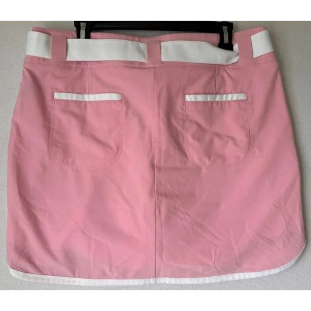 Nike Golf  Dri Fit Skort Women 12 Pink White Belted Stretch Athletic Lightweight - Picture 2 of 16